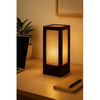 make in modern Wooden & Natural Jute Rectangle Table Lamp without Bulb (Black & Brown, 40 Watt)
